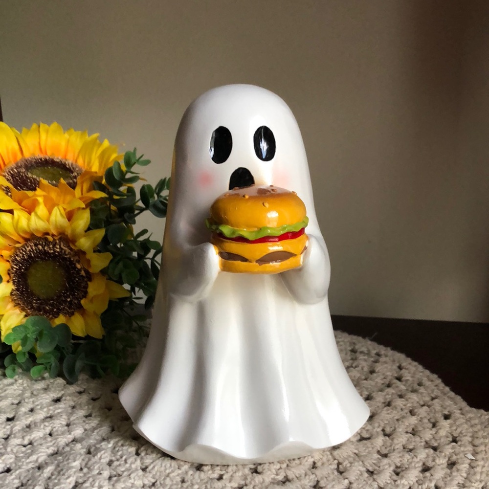 Ghost Figurine Eating A Burger